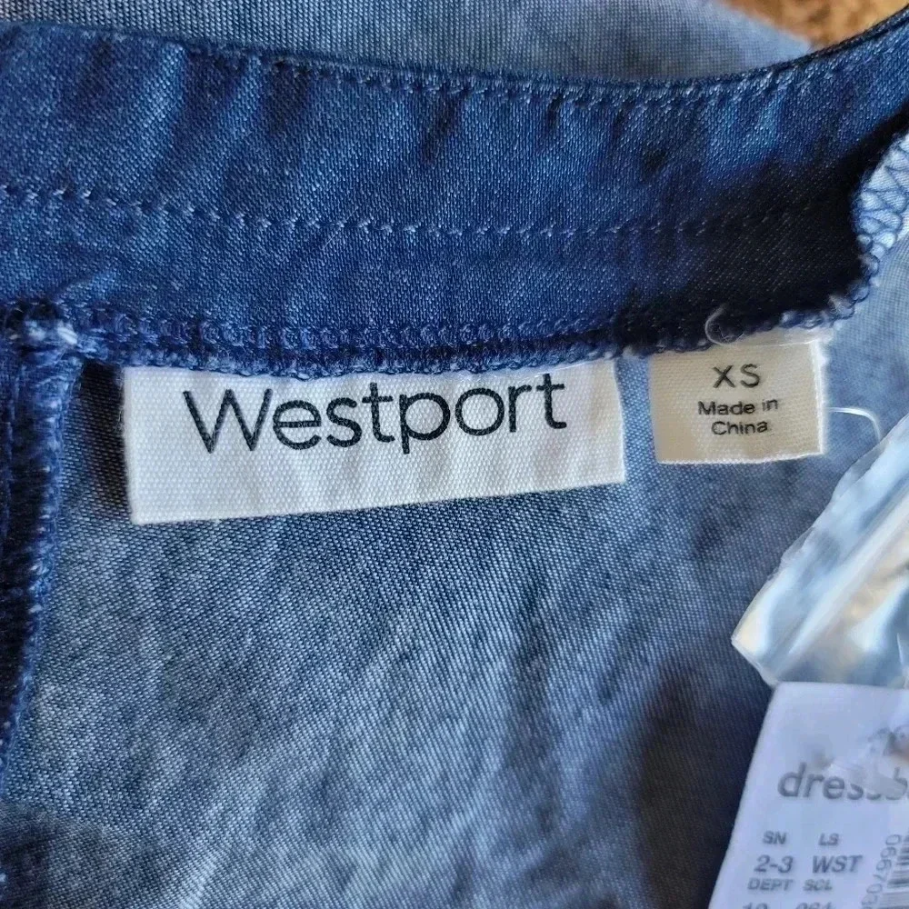 NWT $56 Westport Women's Sz XS Denim Soft Shift Breathable Boat Neck Blue Dress